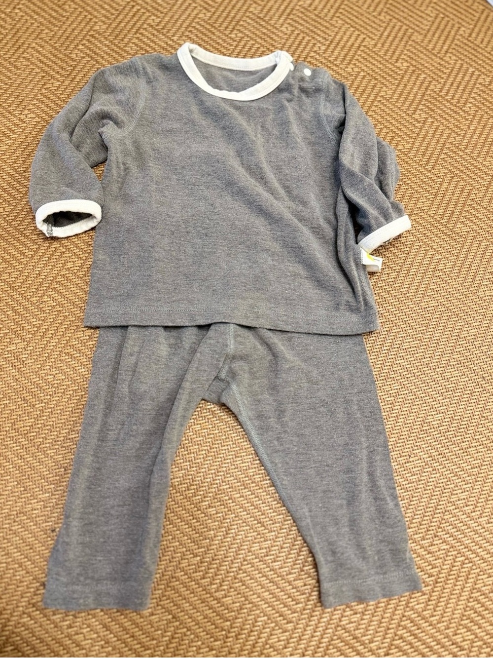 Grey Kids Pajama Set with White Trim - Soft Long Sleeve Top & Pants
